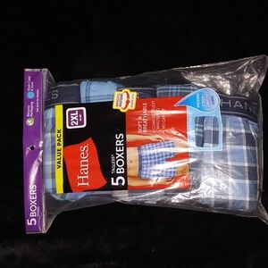 Hanes Men 5 Cool tagless Boxers blue plaid multi color breathable no gap fly NWT